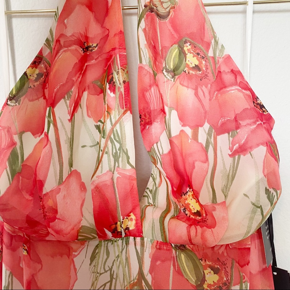 Lulu's Poppy Floral Maxi Dress Halter Neck Ivory/Red Size XL NWT - Picture 7 of 14